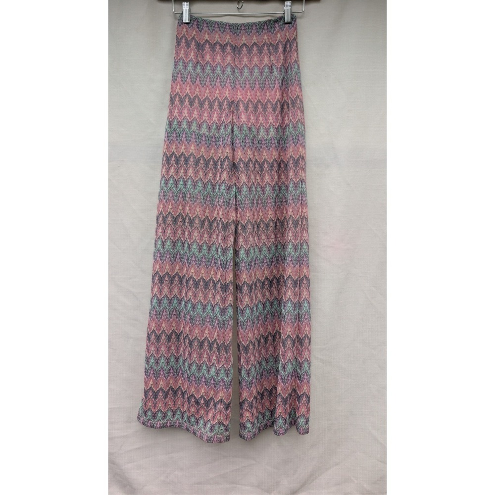 Mustard Seed Chevron Crochet Knit Pants Womens S Pink Purple Metallic Wide Leg